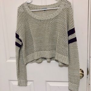 Knit oversized crop top with jersey stripes